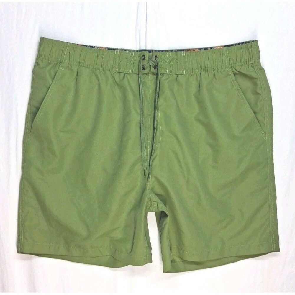 Paradise Shores Men 2XL Lined Swim Shorts Trunks Green Beach Resortwear Vacation